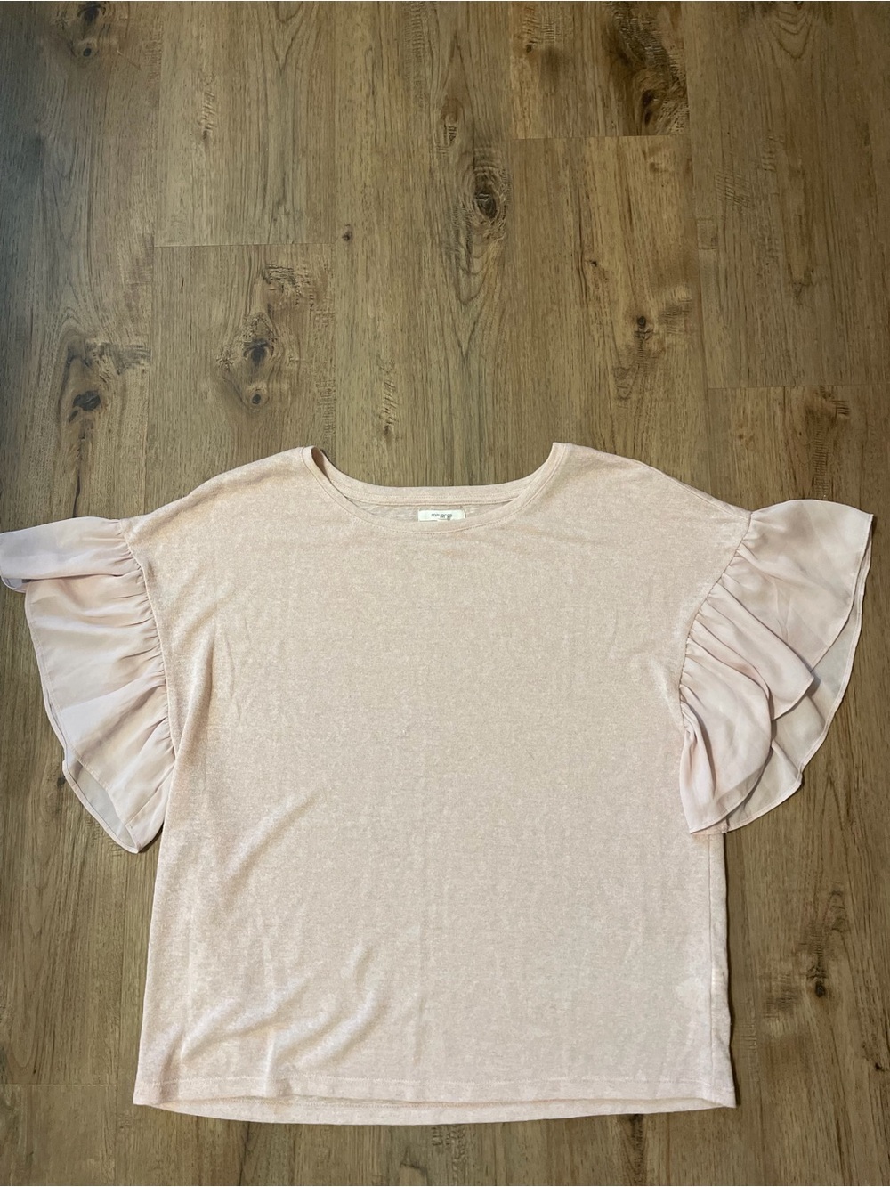 Maurices Light Pink Ruffle Sleeve Crewneck Tee